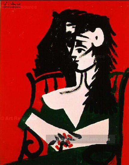 Femme à la mantille sur fond rouge I 1959 Cubisme Peintures à l'huile